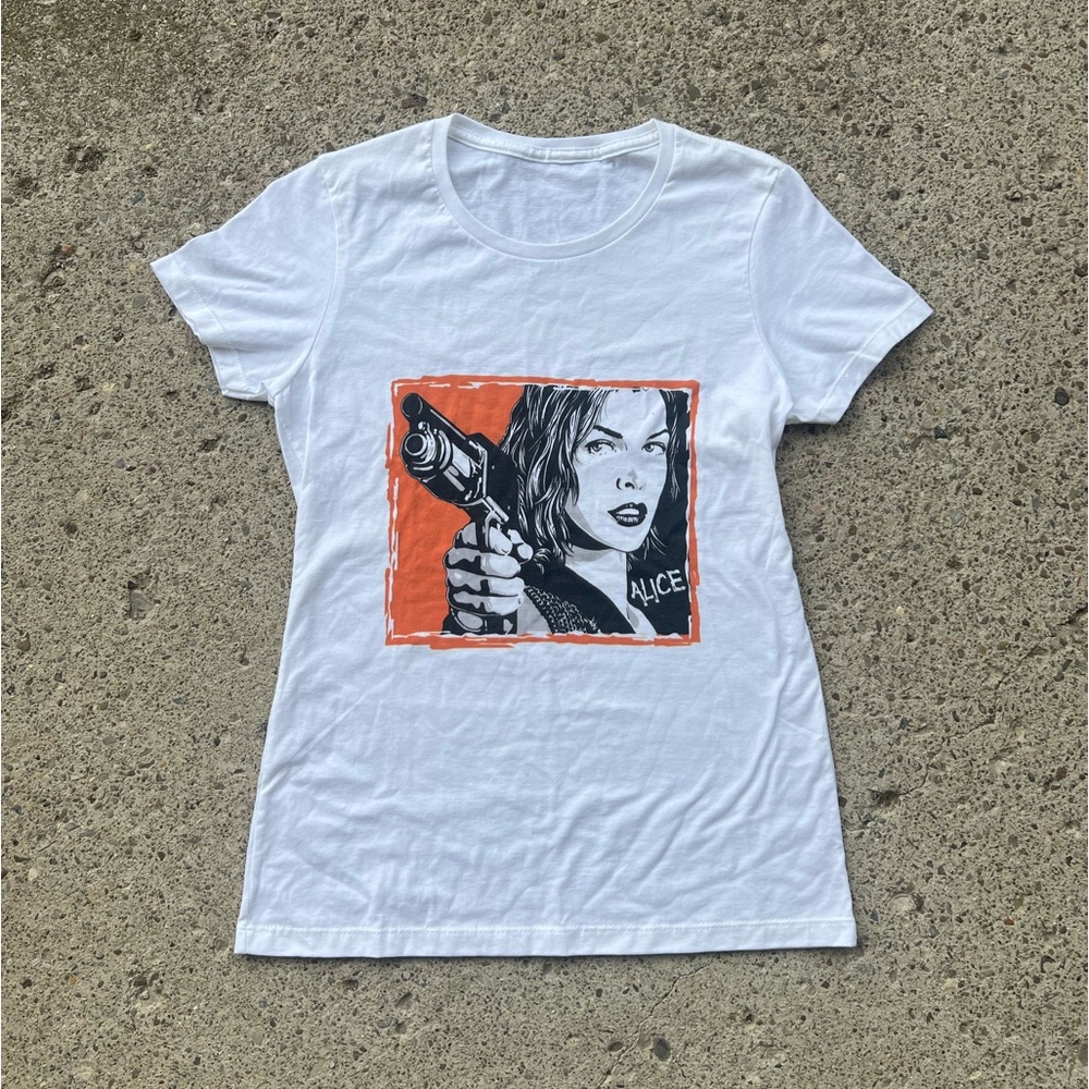 Resident Evil Alice Milla Jovovich White Cotton T-Shirt NEW WITH TAGS Small